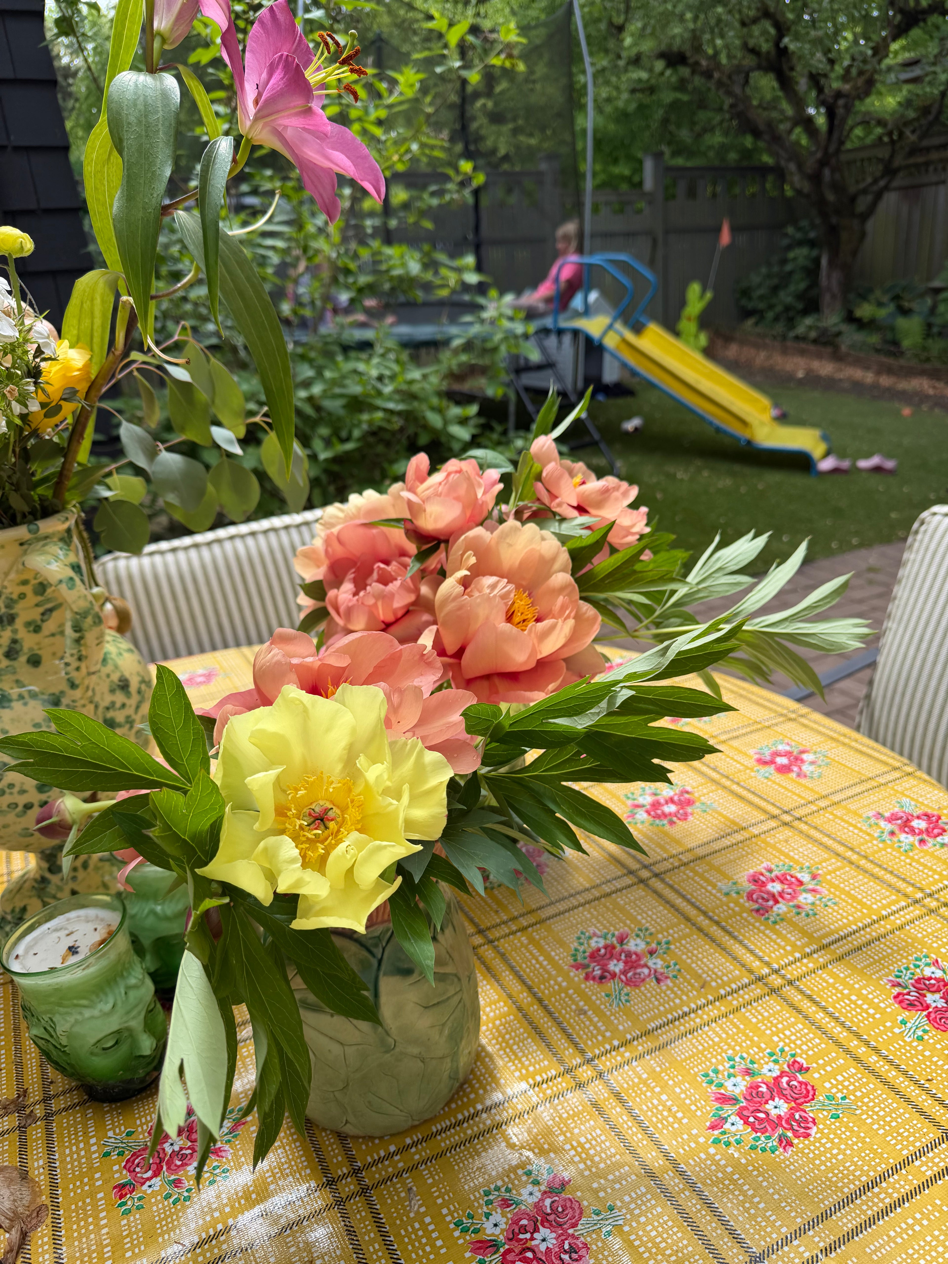 Bouquet Check Oilcloth in Cherry Red