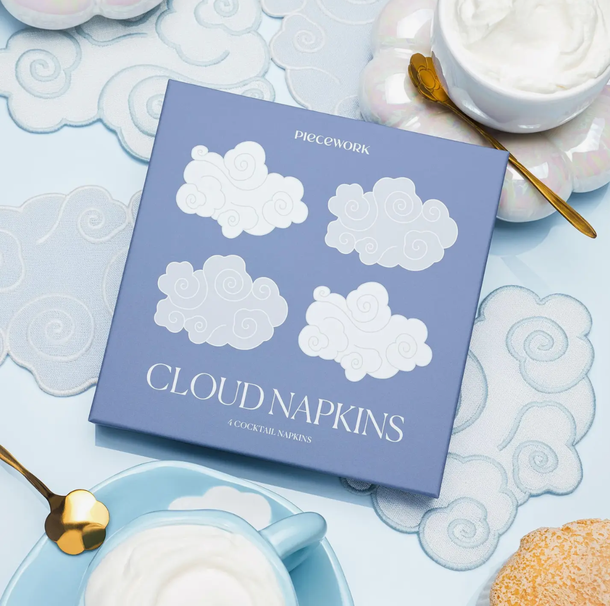 Cloud embroidered cocktail napkins (set of 4)