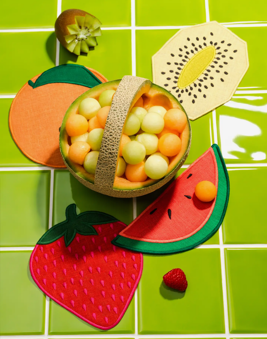 Fruit Salad embroidered cocktail napkins (set of 4)