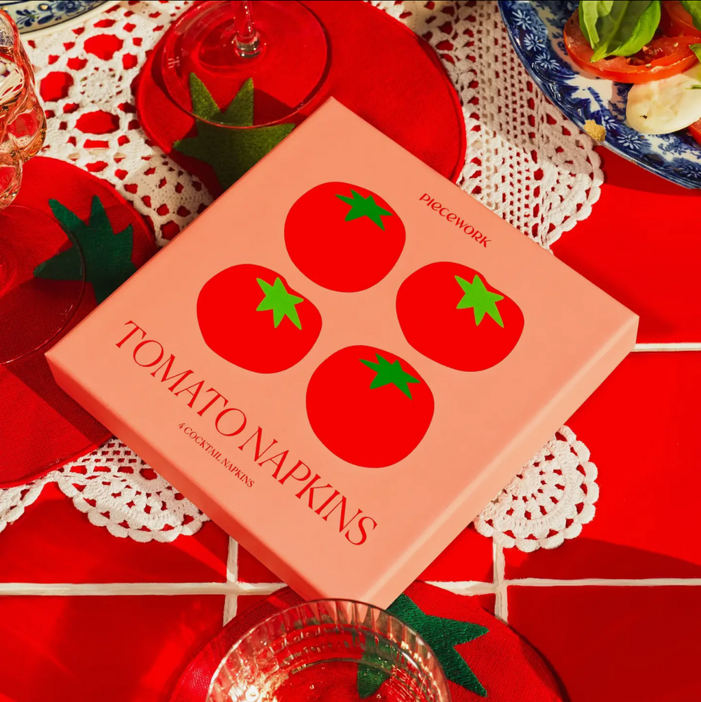 Tomato embroidered cocktail napkins (set of 4)