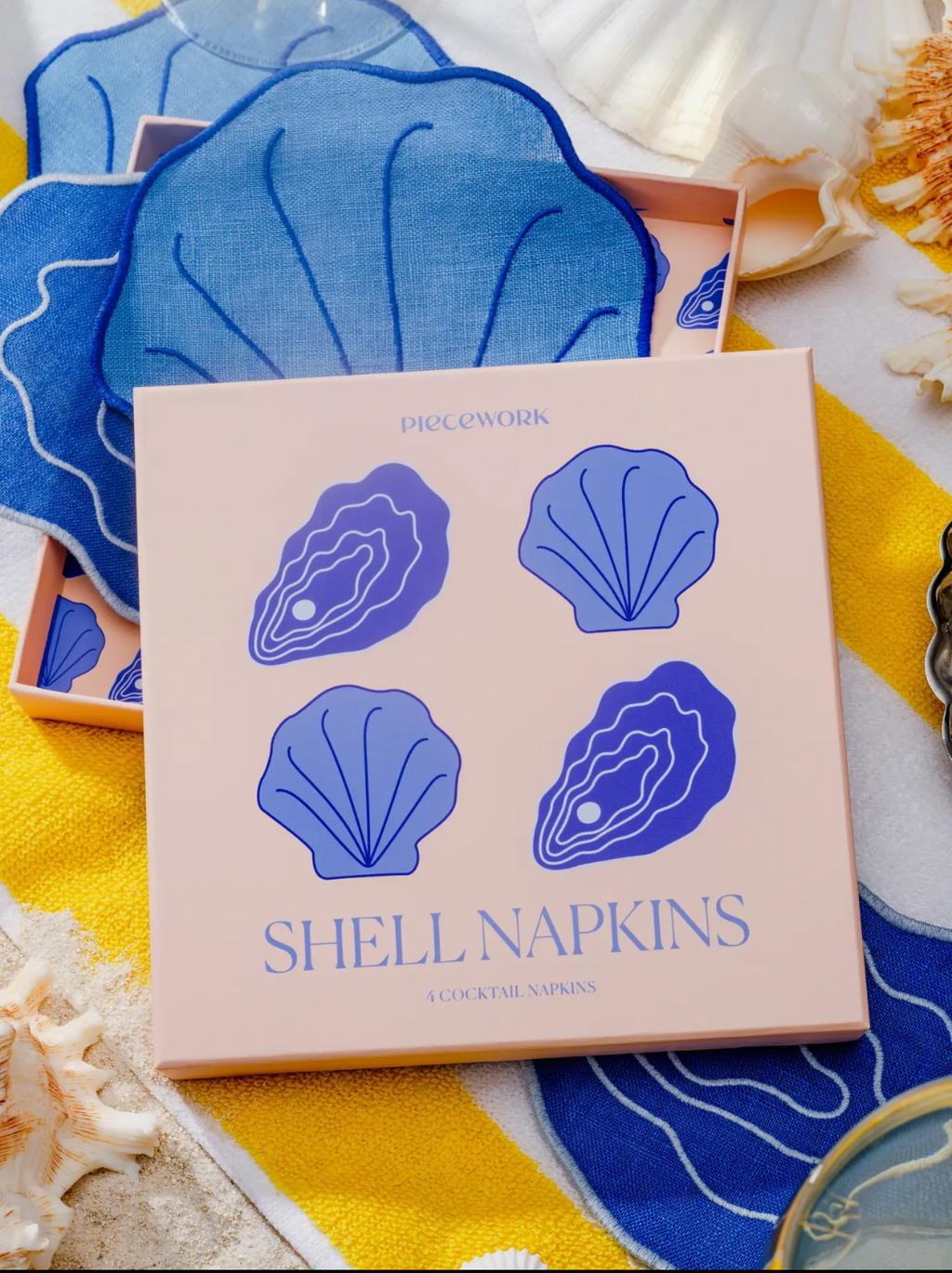 Piecework Shell Embroidered Cocktail Napkins (set of 4)