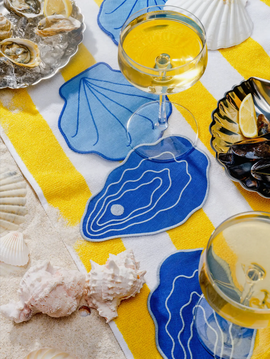 Piecework Shell Embroidered Cocktail Napkins (set of 4)