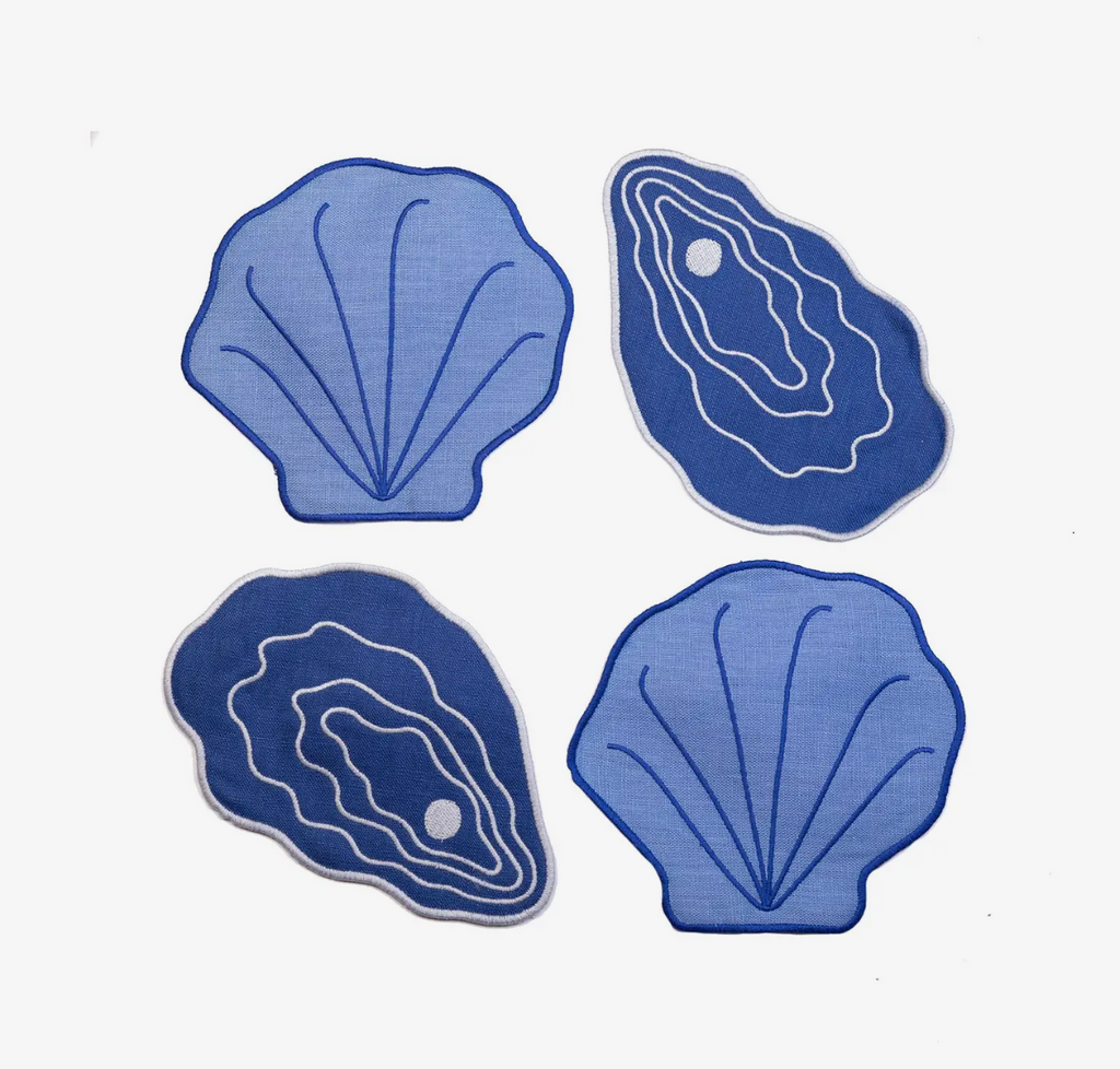 Piecework Shell Embroidered Cocktail Napkins (set of 4)