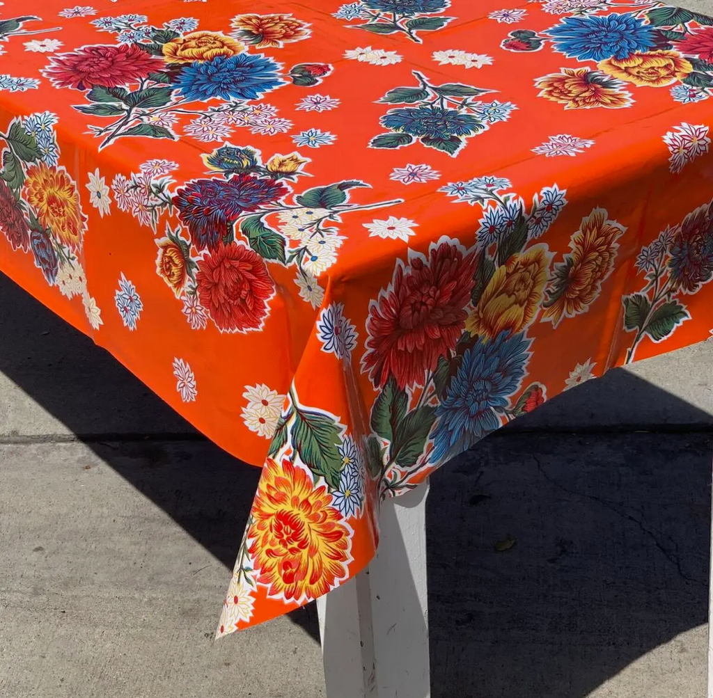 Mums Oilcloth in Burnt Orange