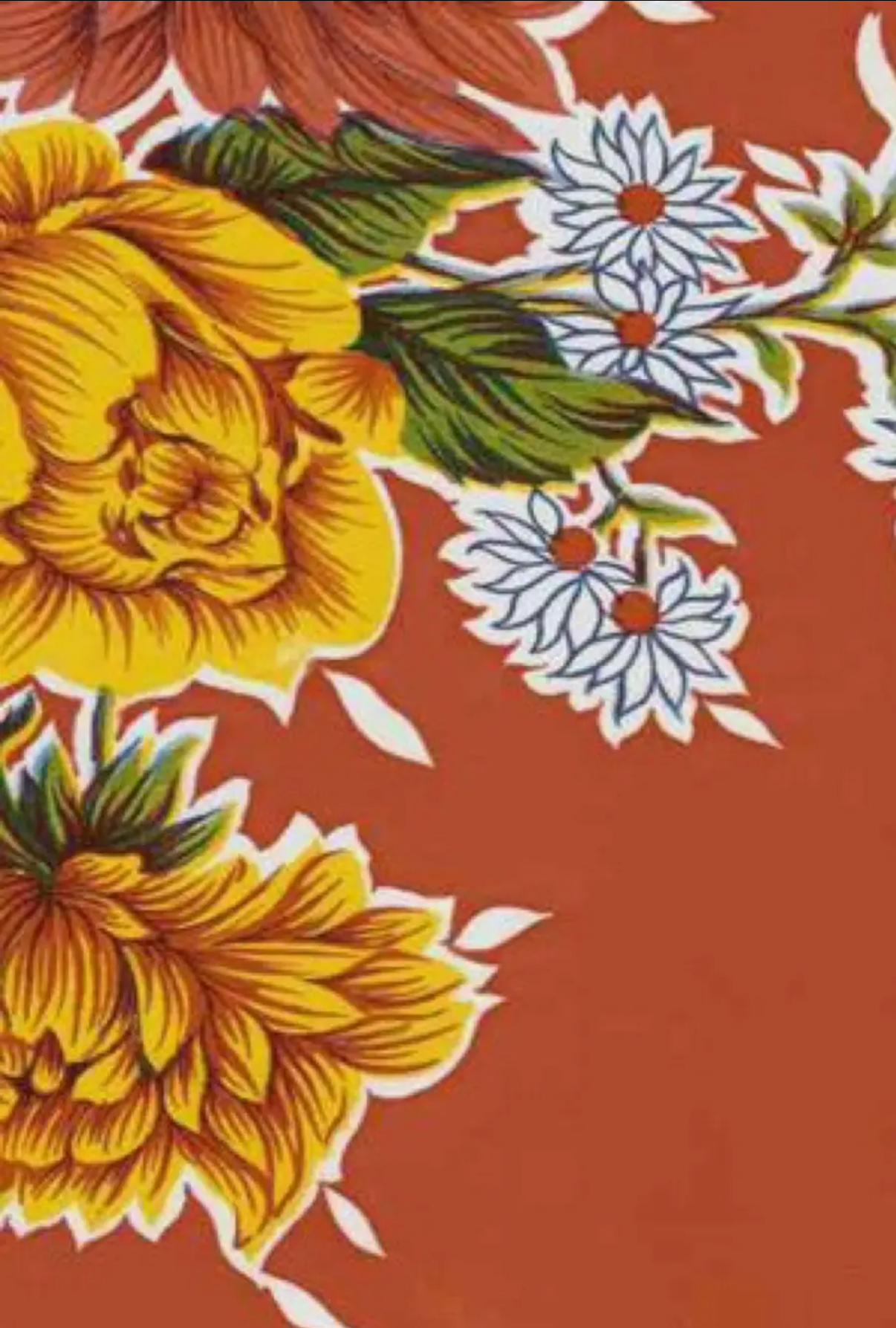 Mums Oilcloth in Burnt Orange
