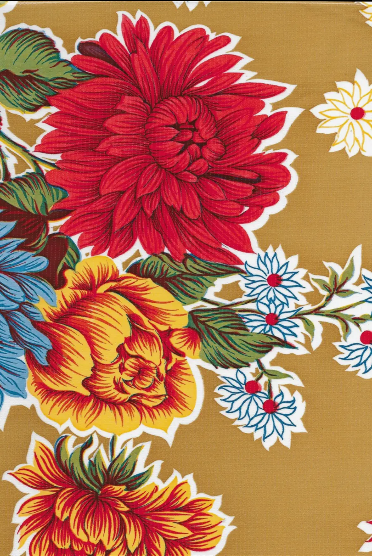 Mums Oilcloth in Antique Yellow