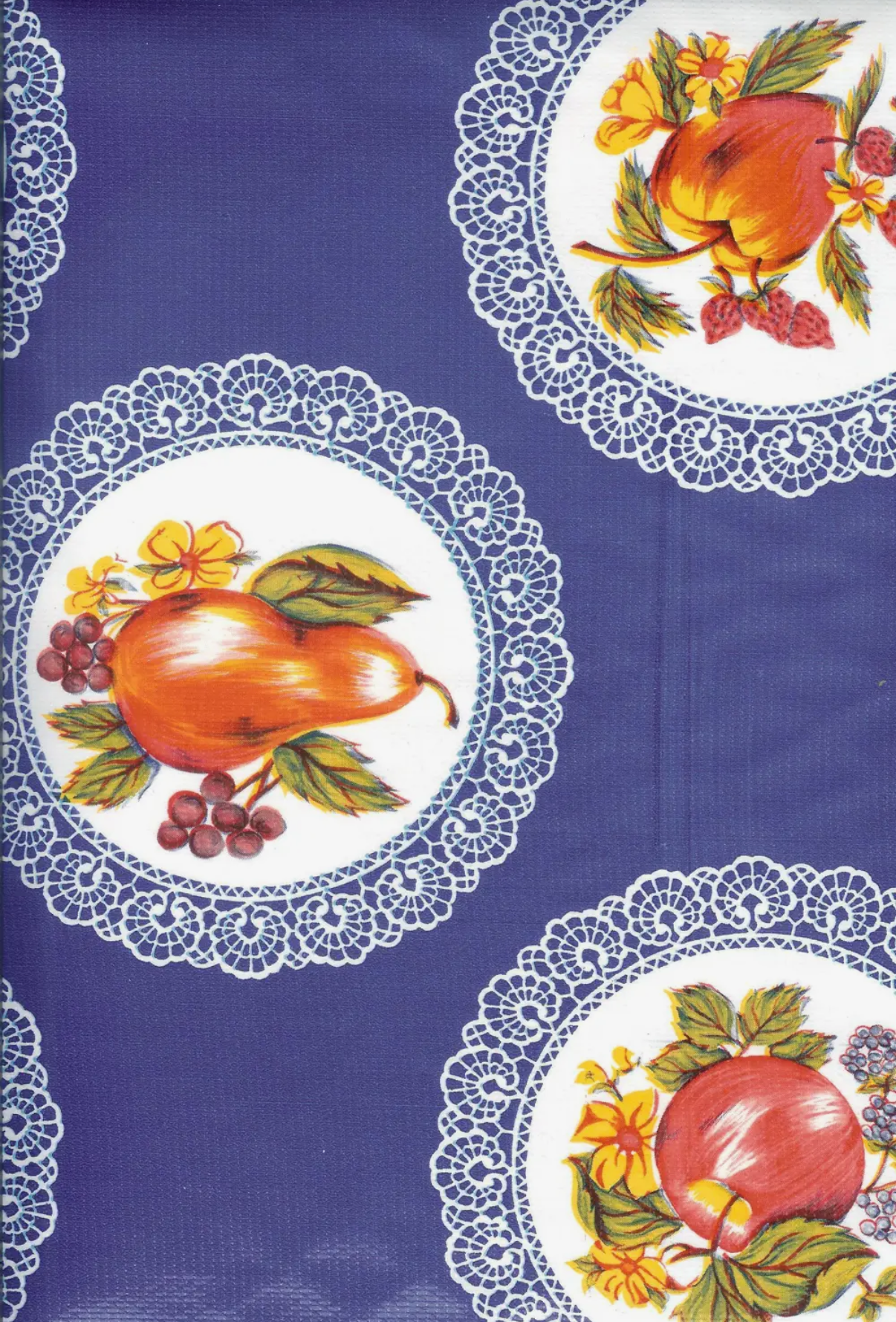 Doily Fruit Oilcloth in Indigo