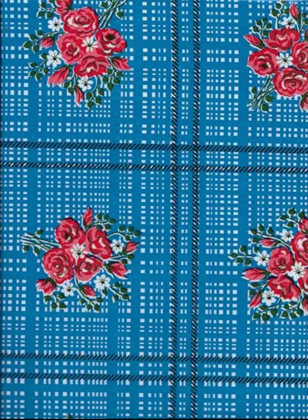 Bouquet Check Oilcloth in Bright Blue